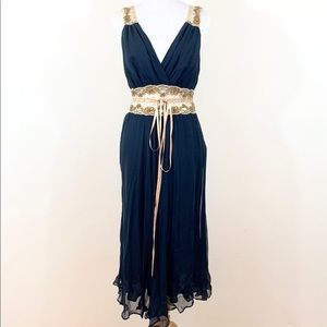 Miguelina Blue Silk beaded Dress